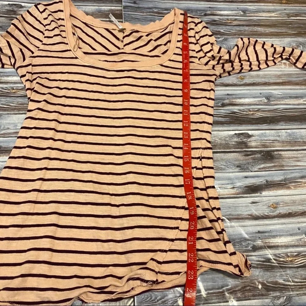 Free People Striped Embroidered Tee Pink Sz M